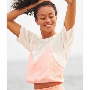 Free People FP Movement Good Two Me Tee White/Corral XS NWOT